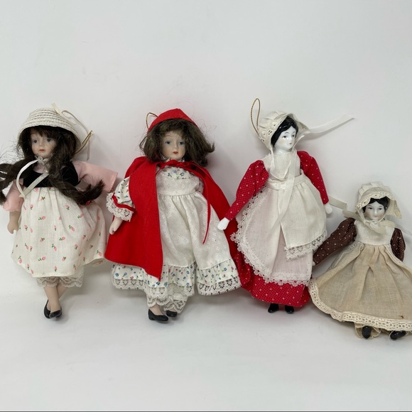 VINTAGE Set of Four Porcelain Ornament 8" Dolls - Picture 1 of 11